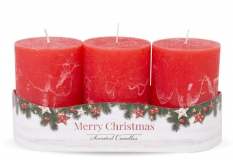 Pl червоний свічок сільський різдвяний 3-пакетний циліндр